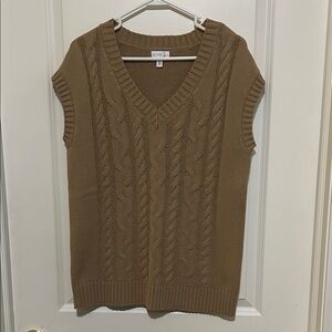 Olivia Sky Brown V-Neck Cable Knit Sweater